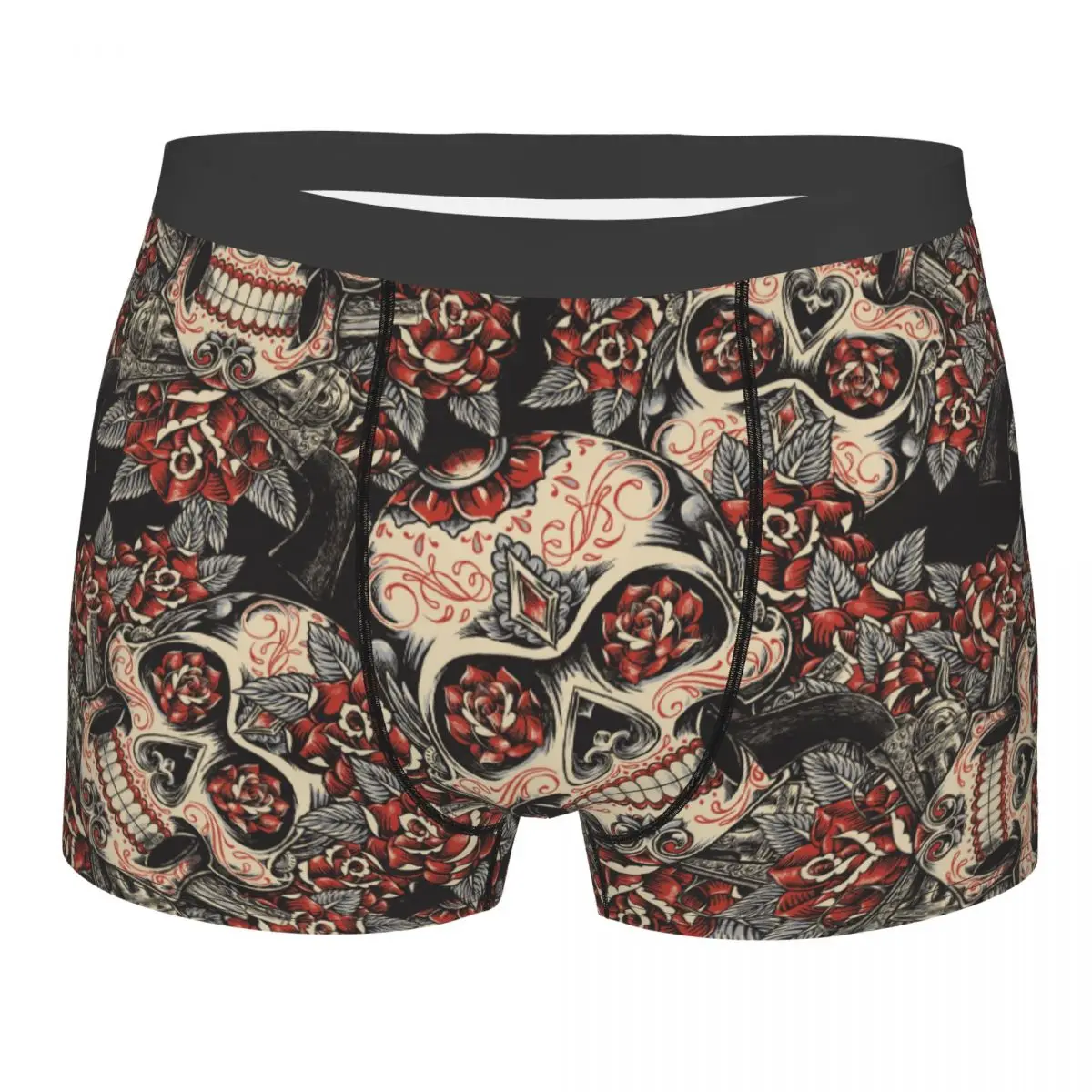 

Трусы-боксеры мужские с черепом и розами, мягкое нижнее белье, шорты