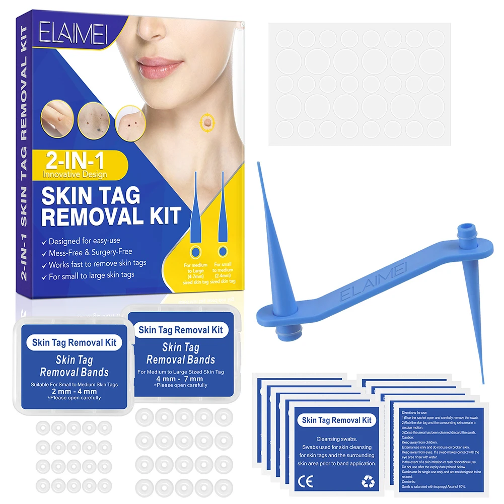 

2 in 1 Skin Tag Removal Kit Mole Removal Micro Skin Tag Killer Facial Care Wart Remover With Cleansing Swab Face Care Tool