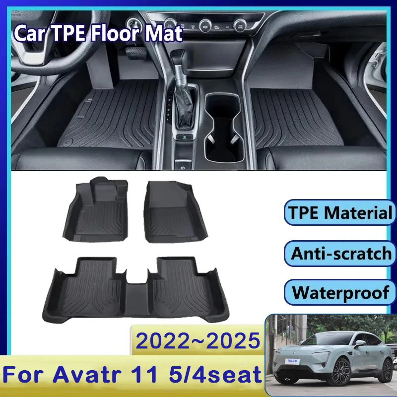 

Автомобильный напольный коврик для Avatr 11 One 2022 ~ 2025, 4 сиденья, 5seat, водонепроницаемый грязевой коврик из ТПЭ, коврик для ног, полный коврик, аксессуары 2024