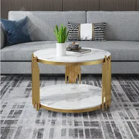 Light luxury style living room central dining table round coffee table double table top rock steel coffee table طاولة قهوة  mesa
