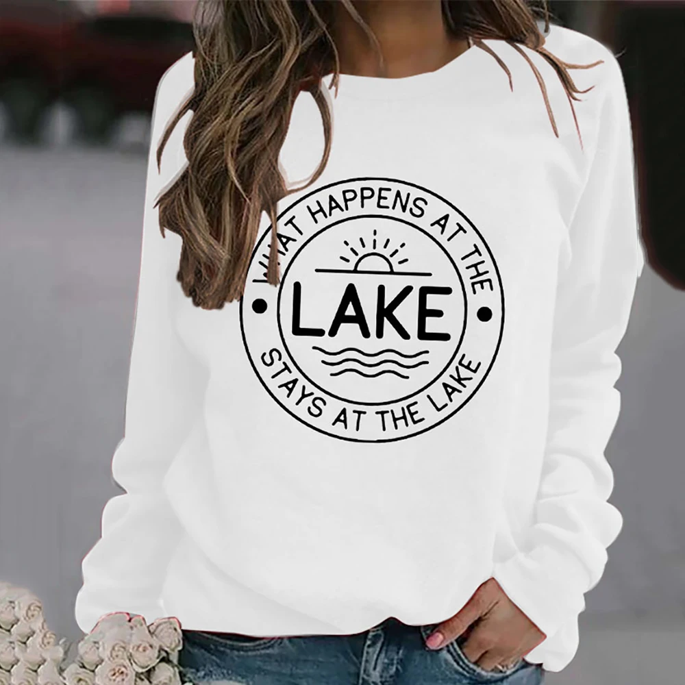 

Fashion LAKE Letter Printed Hoodies Women Cotton Long Sleeve O Neck Loose Sweatshirt Girls Ladies Hoodie Pullovers Winter Colths