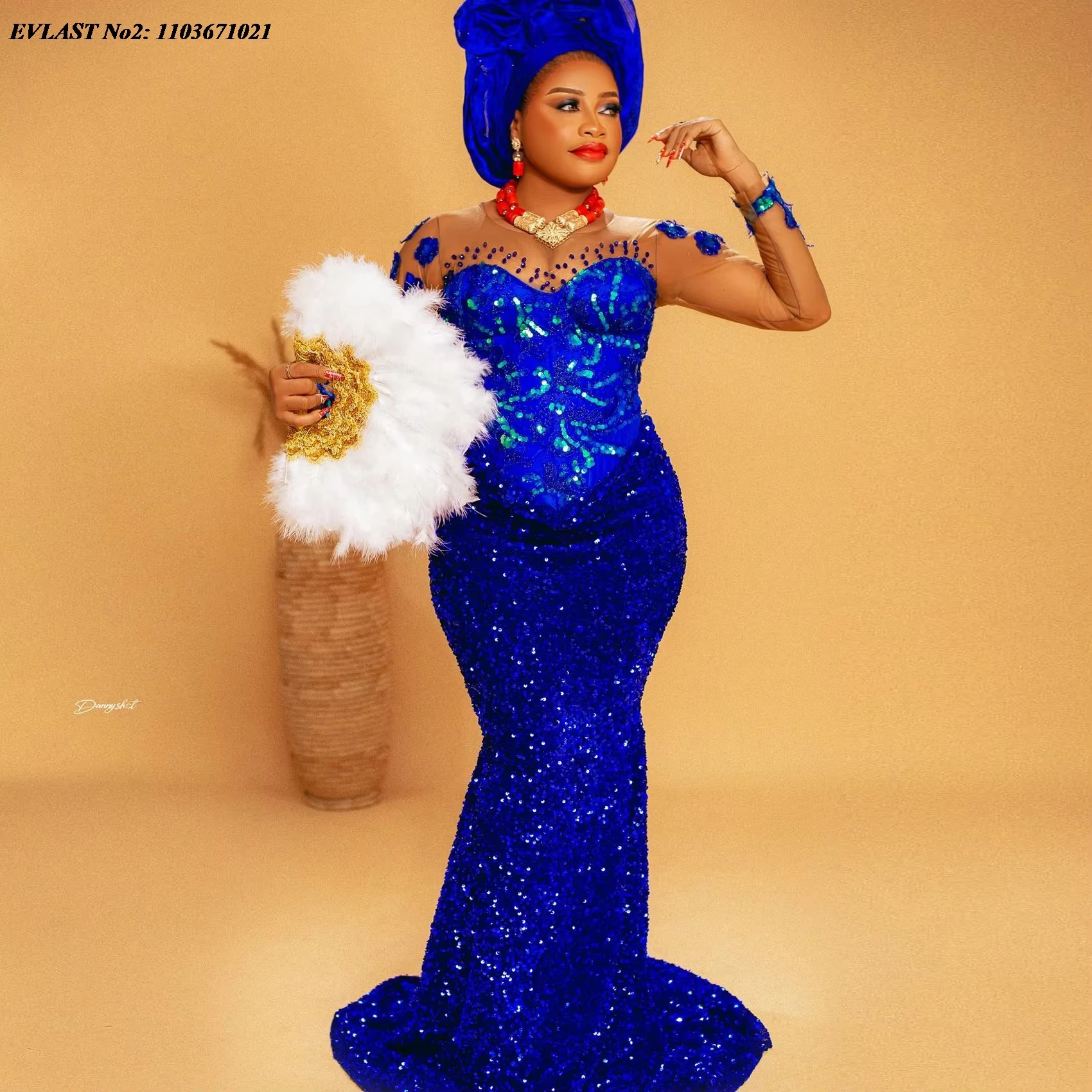 EVLAST индивидуальное вечернее платье Aso Ebi Royal Blue с блестками блестящее в