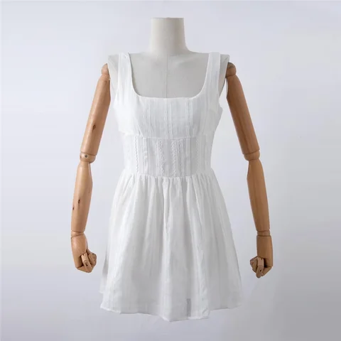 Женское летнее платье, белое кружевное вечернее платье, элегантные винтажные пляжные платья мини с квадратным вырезом и открытой спиной