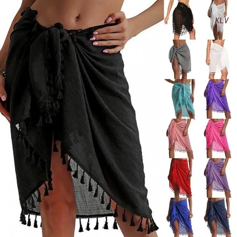 

Womens Short Sarongs Swimsuit Coverups Tassel Bikinis Cover-ups Swimwear Long Bikinis Wrap Skirt Casual Beachwear Shawls