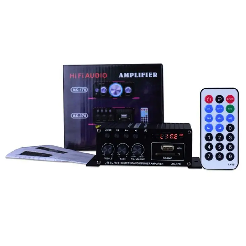 Купи 12V Car Audio Amplificador HIFI Audio Power Amplifier Bluetooth-compatible Home Stereo Amplifiers FM Radio за 535 рублей в магазине AliExpress