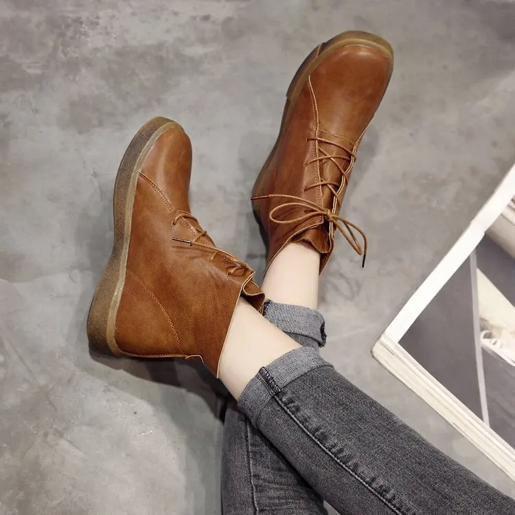 

Designer Brand Handmade Genuine Leather Women Ankle Boots Spring Autumn Female Riding Vogue Boots Shoes Botas Mujer 69m