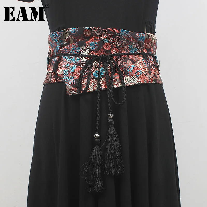 

[EAM] Pattern Irregular Bandage Tassels Long Wide Belt Personality Women New Fashion Tide All-match Spring Autumn 2023 1DF8958