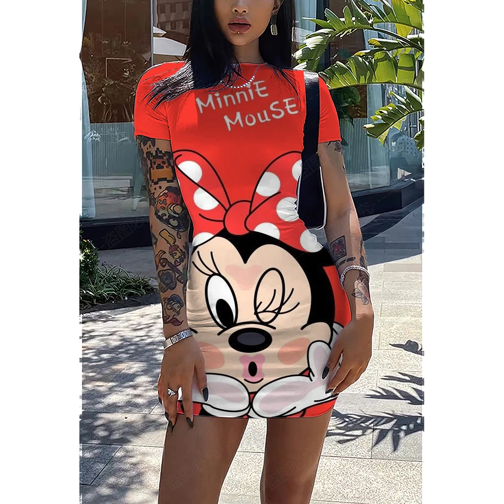

2022 модное летнее платье с Минни диснеевским принтом, Женская майка, облегающее мини-платье для клуба, повседневное элегантное облегающее пл...