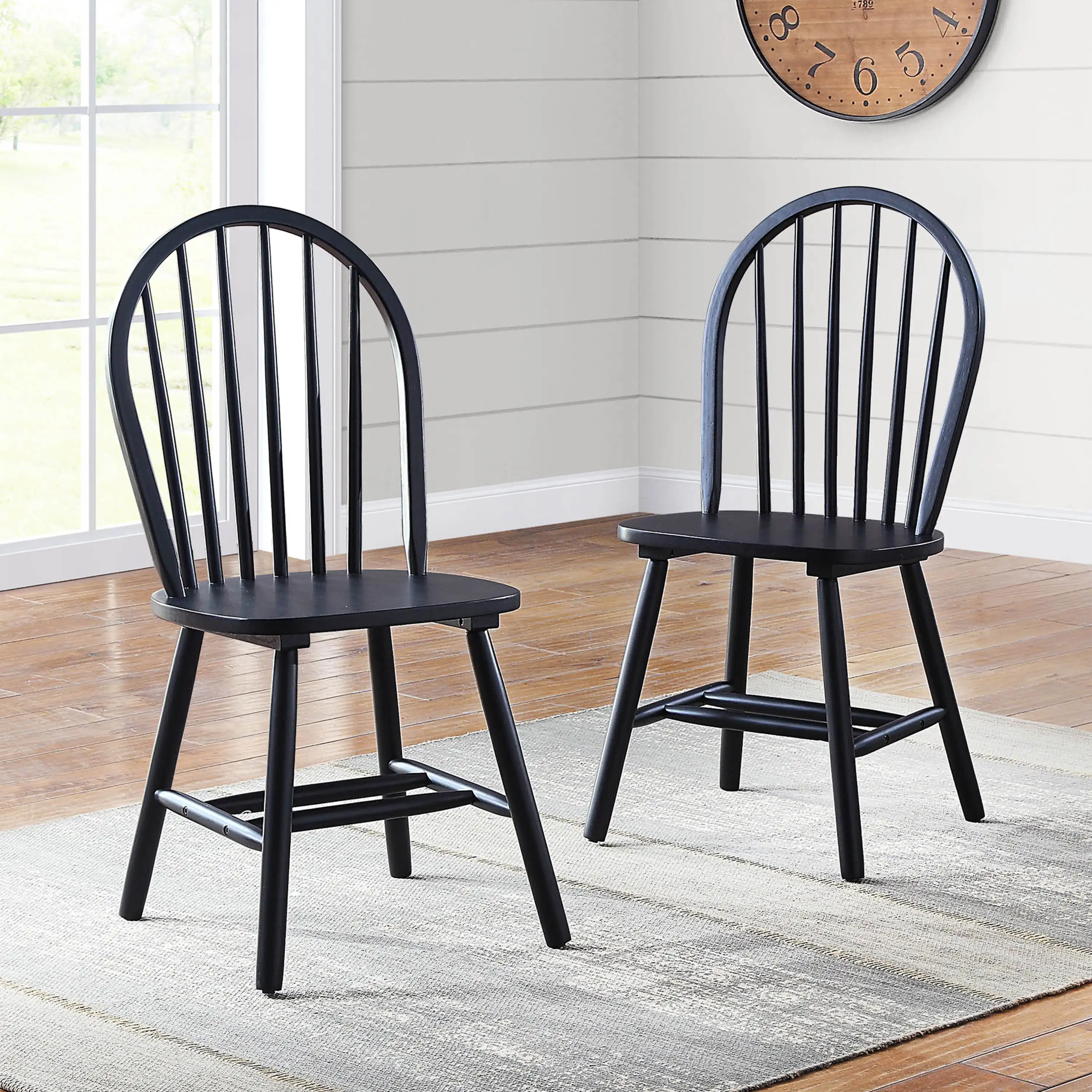 

Autumn Lane Windsor Solid Wood Dining Chairs, Set of 2, Black Finish(Us Stock)