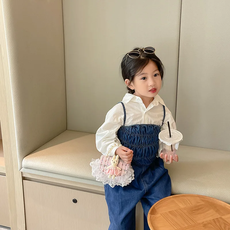 2023 New Children's Shoulder Bag Lace Rabbit Plaid Crossbody Bags for Girl Child Mini Princess Bag Coin Purse Kids' Candy Bags