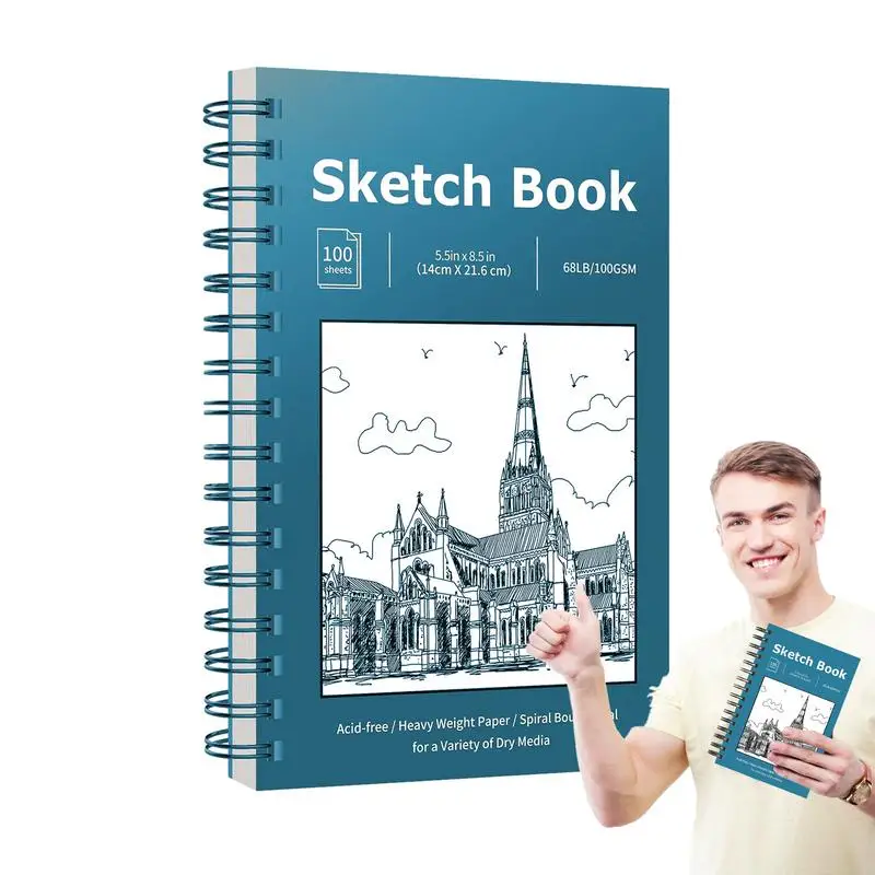 Спиральный альбом для набросков 100 листов рисования без кислоты бумага 5 5X8 дюйма
