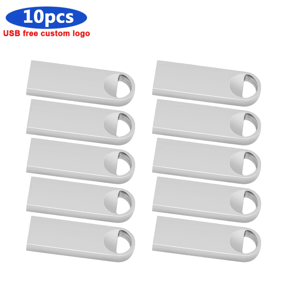 

New 10pcs Usb Fash Drive 64GB 32GB 1GB 8GB 4GB pen drive 128gb flash drive waterproof silver u disk memoria cel usb stick gift