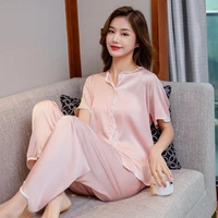 pajamas womens spring and summer new ice silk short sleeved thin section high quality tops with pants popular home wear suit