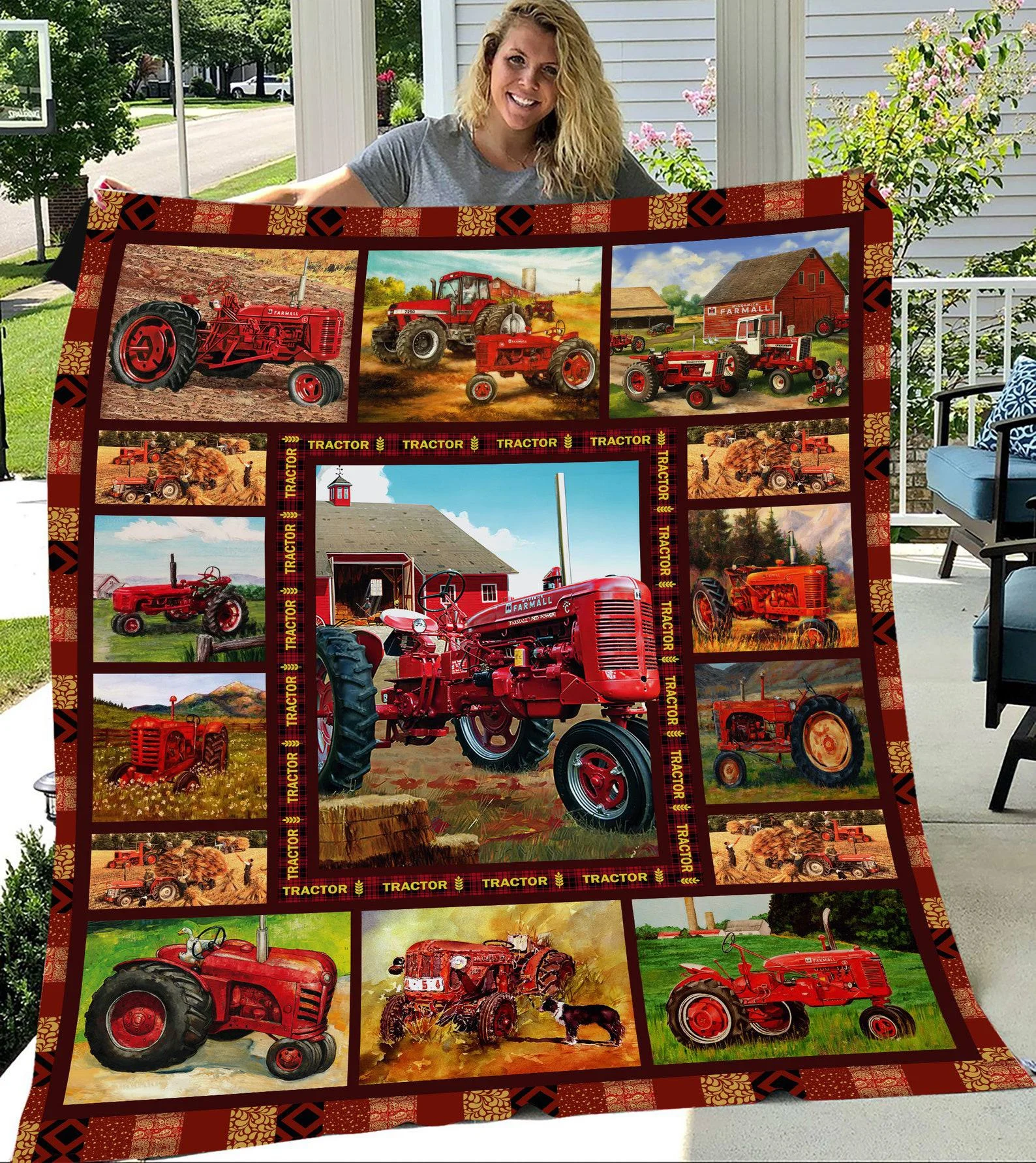 

Red Tractor Blanket Christmas Tractor for Boy Fleece Sherpa Blankets Boy's Birthday Gifts Grandson Gifts Father and Son
