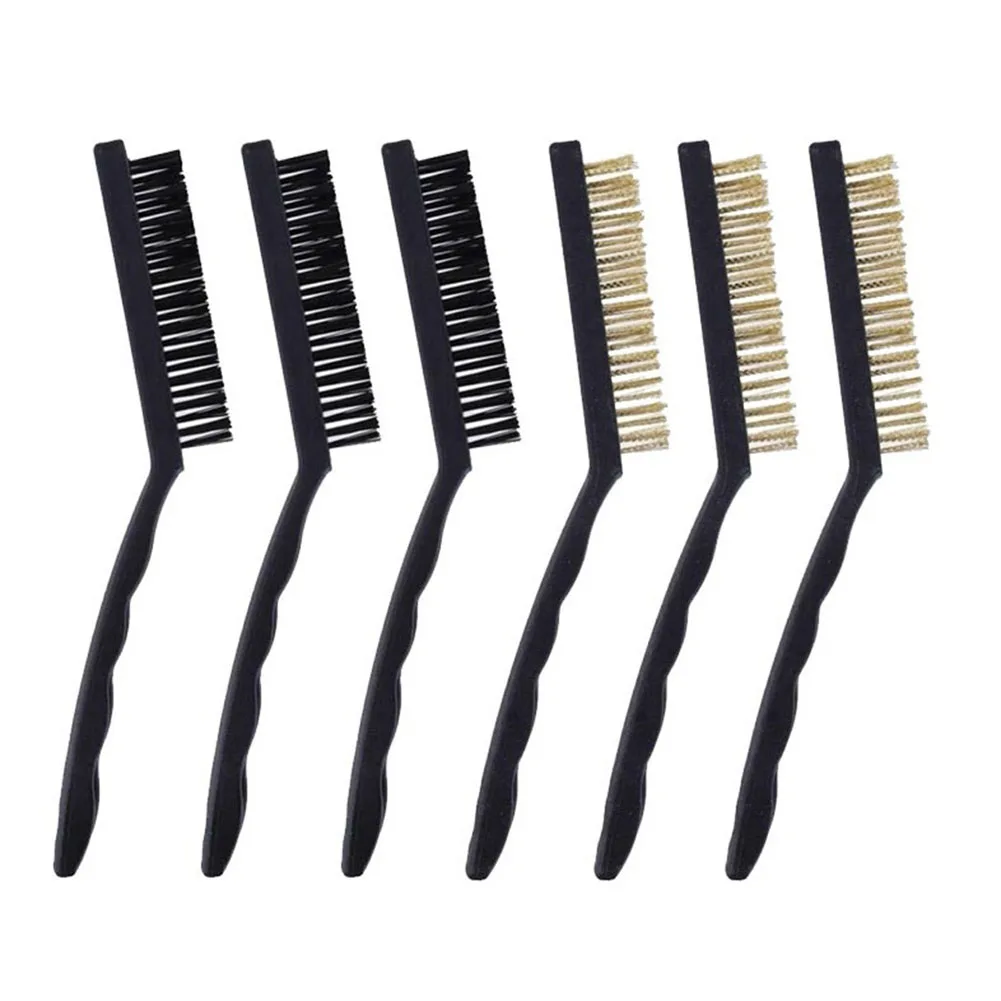 

6PC Mini Wire Brush Brass Nylon & Steel Brushes Micro Steel Brass Rust Remover Paint Remove Metal Scrubbing Polishing Burring