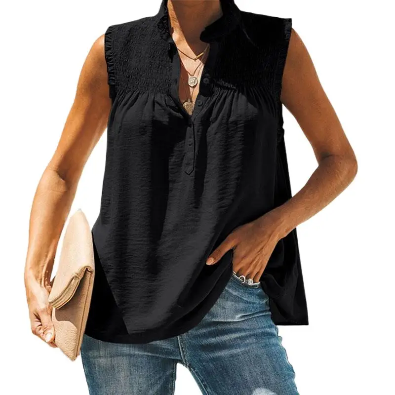 

Summer 2022 New Solid Color Flounces Stand Collar Button Frilly Casual Vest