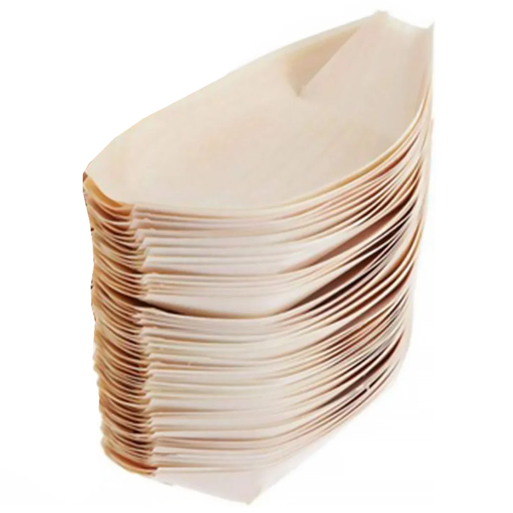 

50 Pcs Japenese Snacks Dessert Plate Bamboo Serving Dish Try Cake Bowl Wooden Sushi Tray Deli Cheese Container Boat