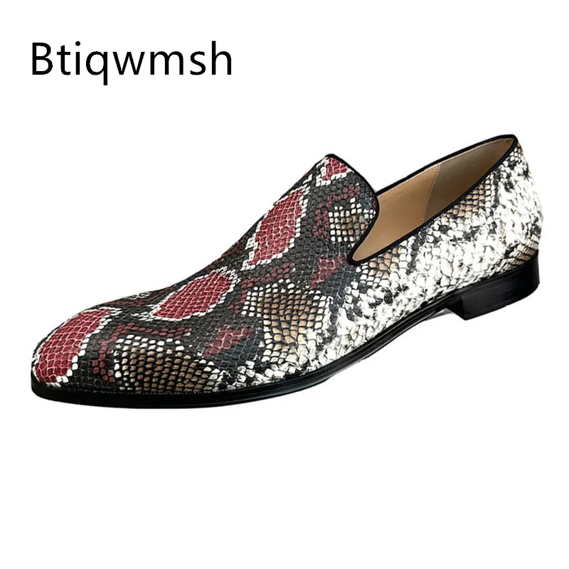 

Snakeskin Luxury Shoes Man Pointed Toe Real Cow Leather Flats Male Fashion Loafer Shoes