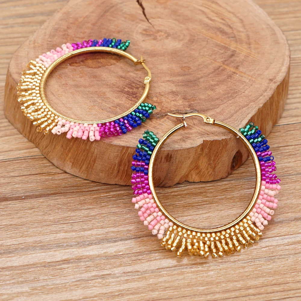 Кольцо Go2boho с бусинами большие серьги ручной работы для женщин - Цена: 399.1