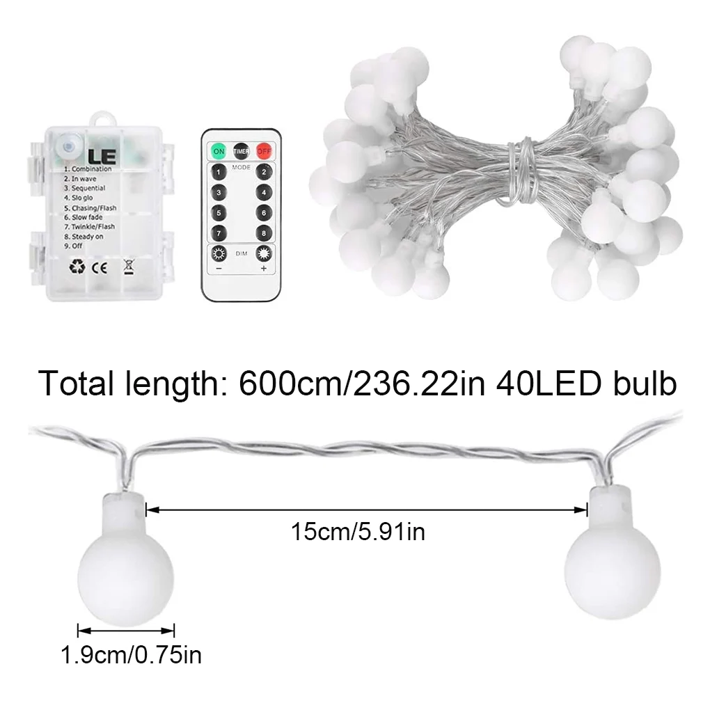 

6 Meter 40 LEDs String Light Garden Decoration Ball Shaped LED Lamp Strip Light Wedding Party Wall Hanging Lighting Decoration