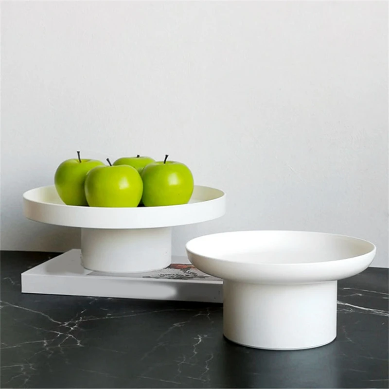 

2 Pcs Round Black White Decorative Tray Storage Box ABS Tray Fruit Cosmetic Tray Home Simple Storage Tray
