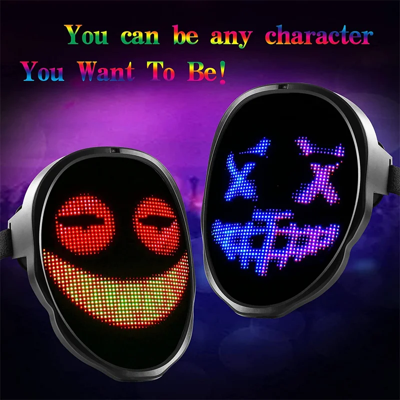 

LED Light Up Mask APP Control Programmable Glowing Face Masks For Scary Halloween Festival Costume Masquerade Parties Cosplay