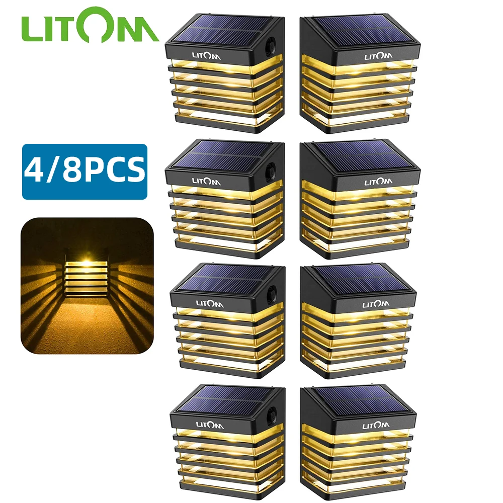 

4/8Pcs LITOM Waterproof Solar Motion Sensor Lights Outdoor Sunlight Solar Powered Street Wall Lamp for Path Garden Decoration