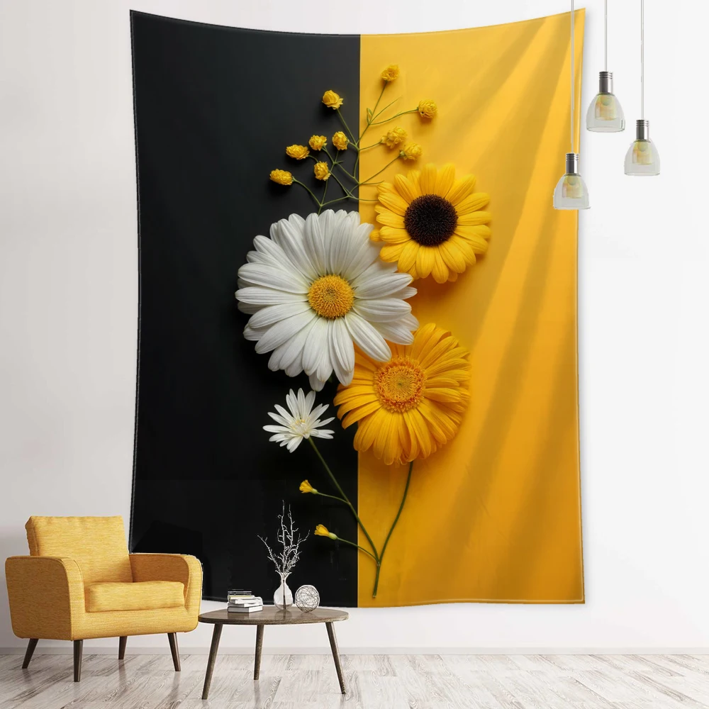 Желтый черный цвет блокирующий ромашка гобелен настенный простой