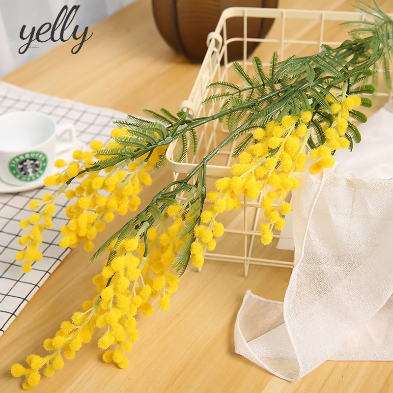 

Flocking Acacia Beans Artificia Flower Golden Fruit Artificial Bouquet Home Decoration Fake Flower Fall Decorations