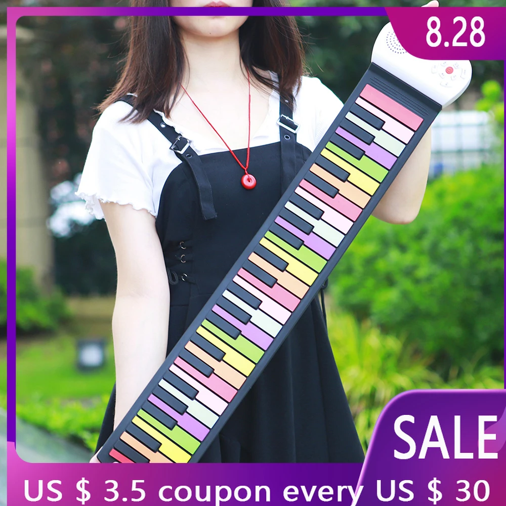 M MBAT 49 Keys Electronic Piano Roll Up MIDI Flexible Color 
