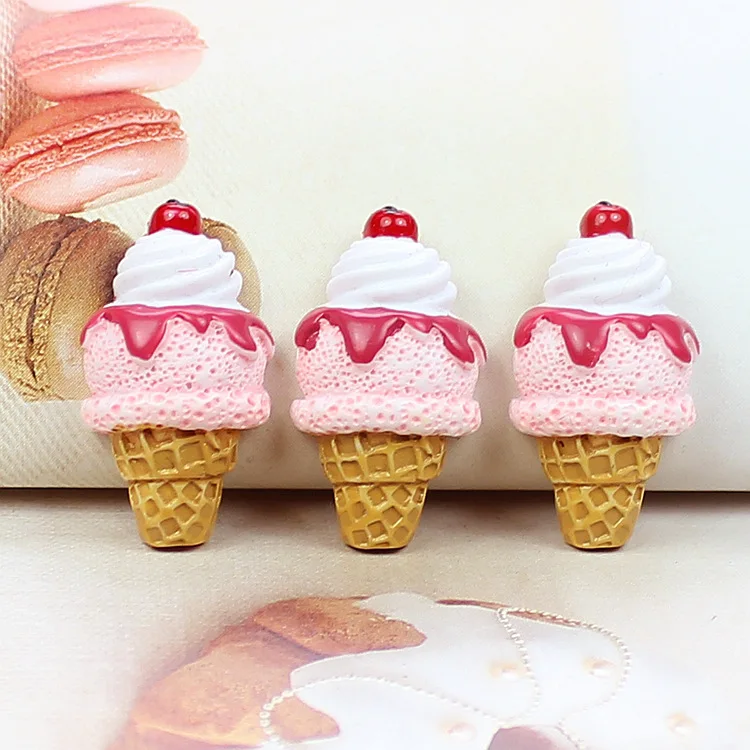 

Flat Back Resin Strawberry Ice Cream Cone Accessories Creative Food Play Earring Pendant Pendant Accessories kawaii Resin Charms
