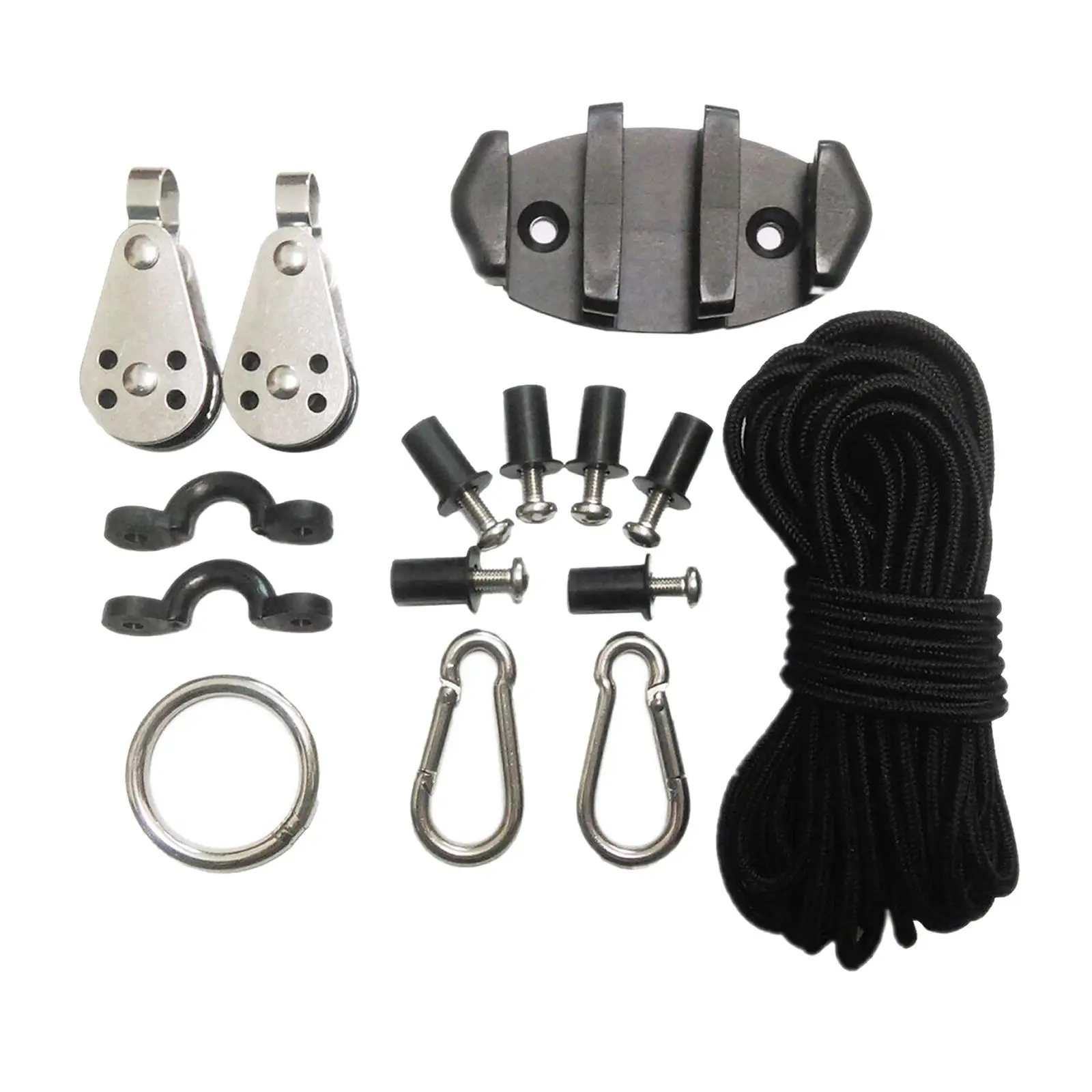 

Kayak Canoes Boat Anchor Trolley Kit System w/Pulleys Pad Eye Cleats Ring with Accessories