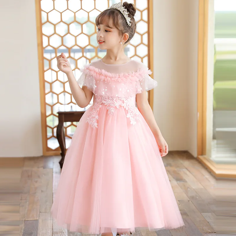 

Flower Girls White Dresses for Party and Wedding 2022 Summer Communion Christening Costume Long Luxury Tulle Dress Evening Gown