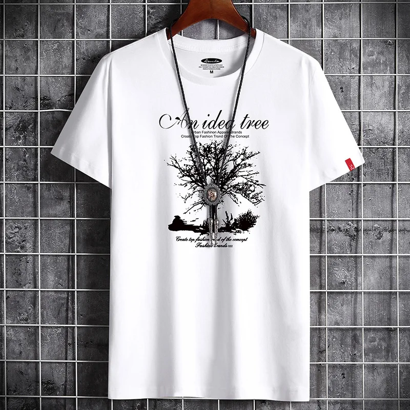 

2023 Summer Men Tops S-6XL Loose Short Sleeve Breathable Cotton Man Tshirt Men's Casual Vintage Print T-shirts
