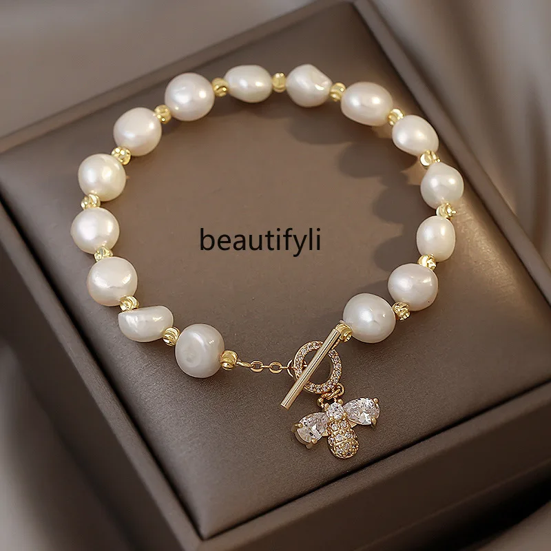 

zqFreshwater Pearl Bracelet Niche Retro Style High-Grade Bee Pendant Light Luxury