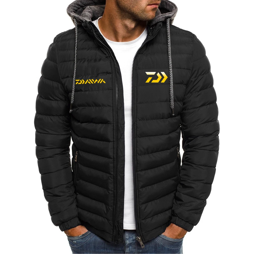 

Daiwa Fishing Printing Jacket Men Long Sleeve Outerwear Clothing Warm Coats Quilted Padded Thick Parka Slim Fit Windbreaker