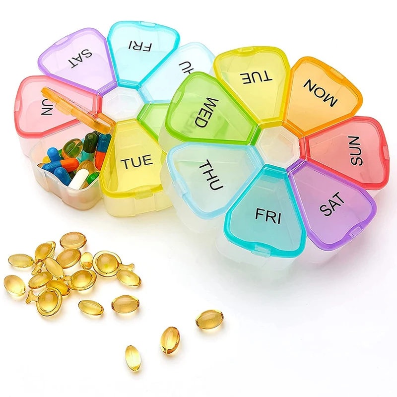 

2 Pcs Weekly Pill Organizer, Portable 7 Day Pill Box Case With Large Separate Compartments