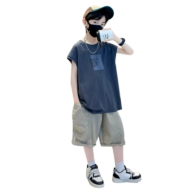 

Children's Clothing Set For Boys Sleeveless Loose Korean Style T Shirt + Shorts Two-Pieces Summer Teenager Casual Sport Outfits