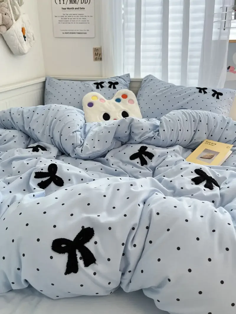 Ins Style Girl Синий 1 5 м/1 8 м Простыня с бантом Полотенце Комплект постельного белья