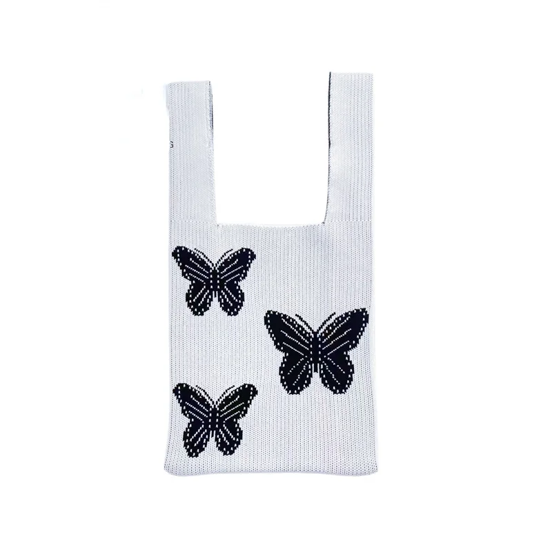 Cute Aesthetic Fairy Butterfly Casual Knitted Knot Tote Bag Fashion Versatile Fanny Crochet Canvas Wristlets Shopping Bags