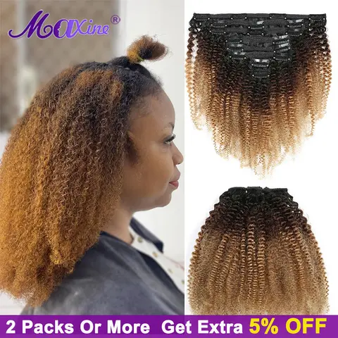 Афро кудрявые вьющиеся накладные волосы на клипсе, кудрявые человеческие волосы на клипсе 10-20 дюймов T1B/4/27, цветные накладные волосы на клипсе с эффектом омбре