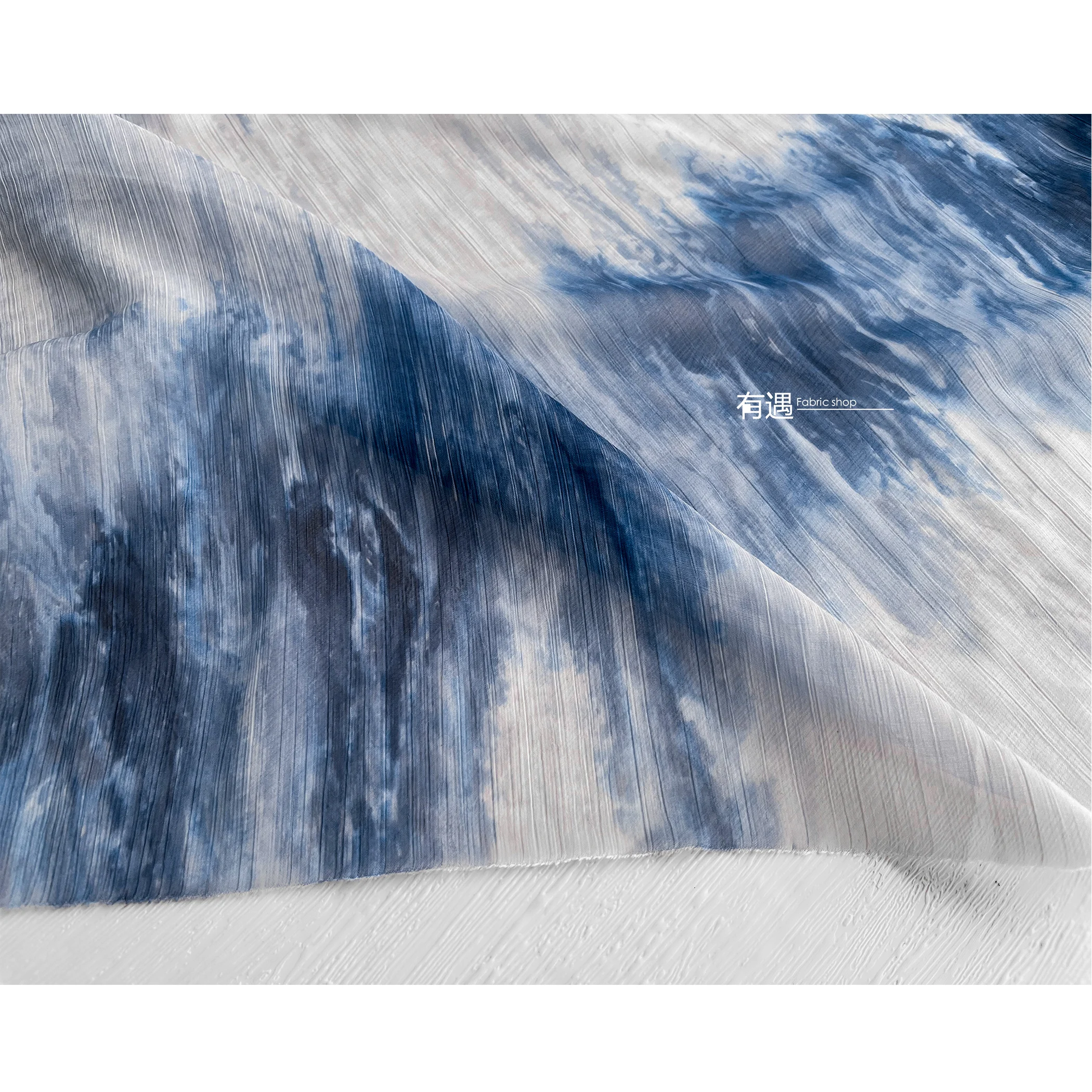 Волнистое синее и белое искусственное Сетчатое шифоновое свадебное платье в