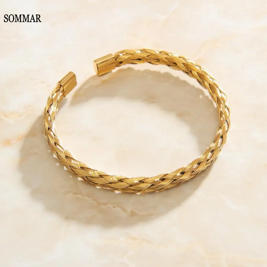 

SOMMAR NEW!! 18KGP Gold Filled Goddess friendship bangle Open braided twist Wedding Bracelet Jewelry European Style