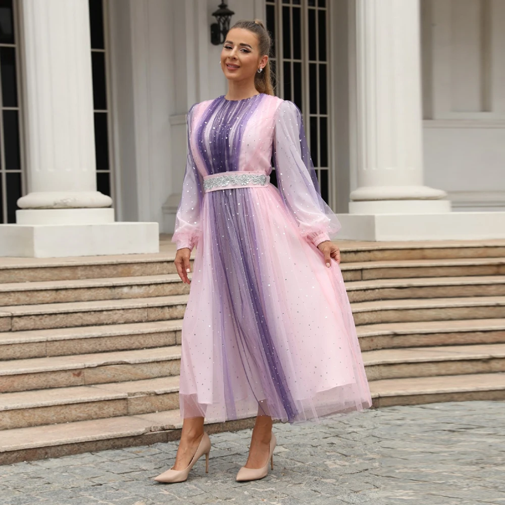 New Middle East Mslalb Simple Ladies Long-sleeved Gauze Dress Sweet Girl Robe Elegante Femme Vestidos Arabes Dubai Y Turcos