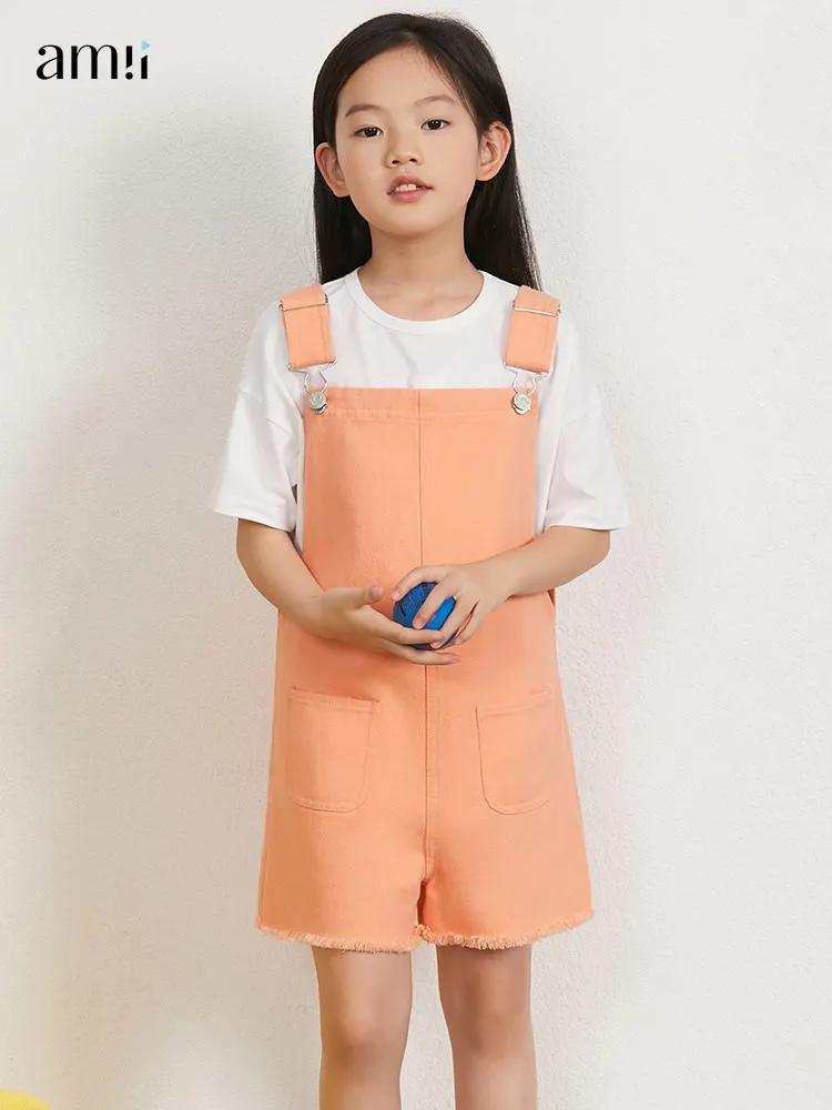 

Amii kids sets for girls 2022 summer 2 pieces sets short sleeve T shirts + jumpsuits shorts children clothes 22140222