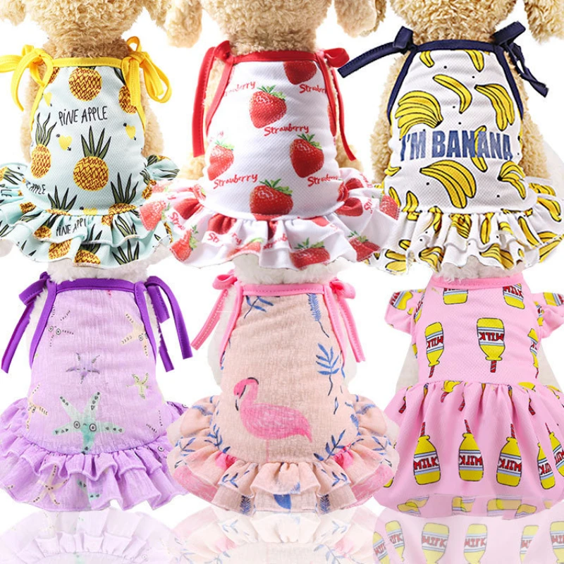 

Pet Fruit Strawberry Banana Print VIP Teddy Little Dog Clothes Cat Skirt T-shirt Tank Top Supplies Costume Dog Costume Puppy