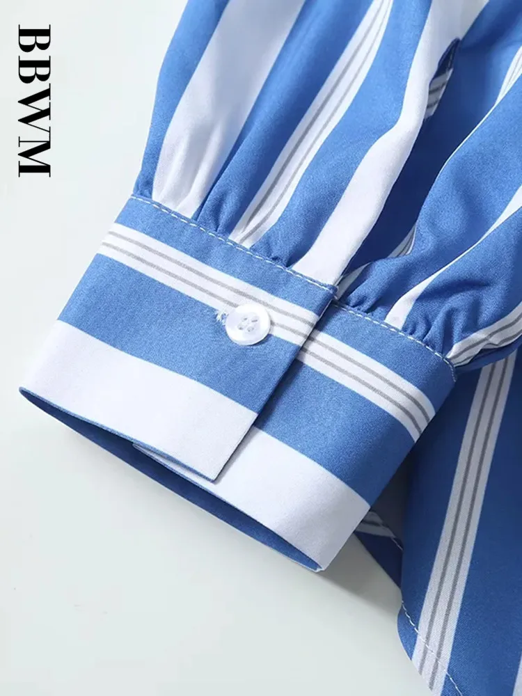 Женская свободная однобортная рубашка в полоску с длинным рукавом летние