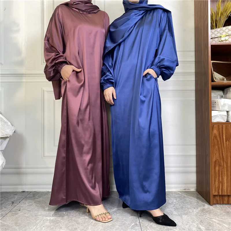 

Ramadan Satin Abaya Turkey Islam Pakistan Muslim Hijab Modest Long Dress Abayas for Women Robe Longue Femme Musulmane Vestido