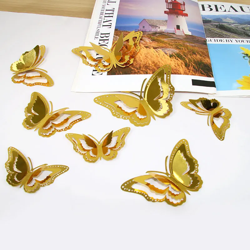 

Senior Metal Hollow Butterfly Stereo Simulation Home Stickers 12 Hardcover Butterfly Shape Decorative Wall Stickers
