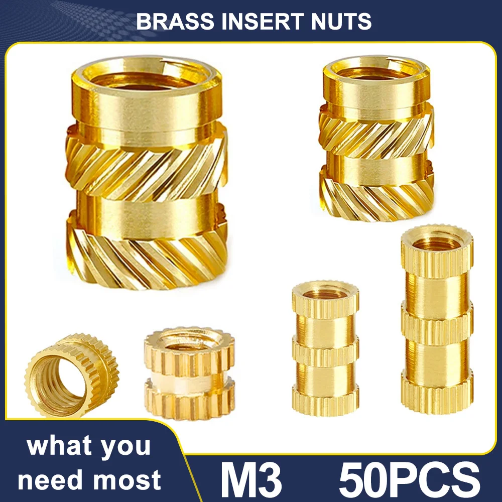 

M3 50PCS Brass Heat Set Threaded Insert Nut Hot Melt Knurled Molding Injection Embedded Insertion Insernut of 3D Printer